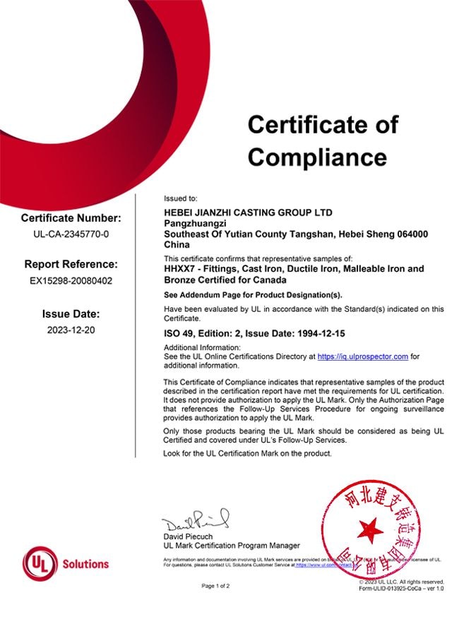 cUL Listed (Canada) certificate