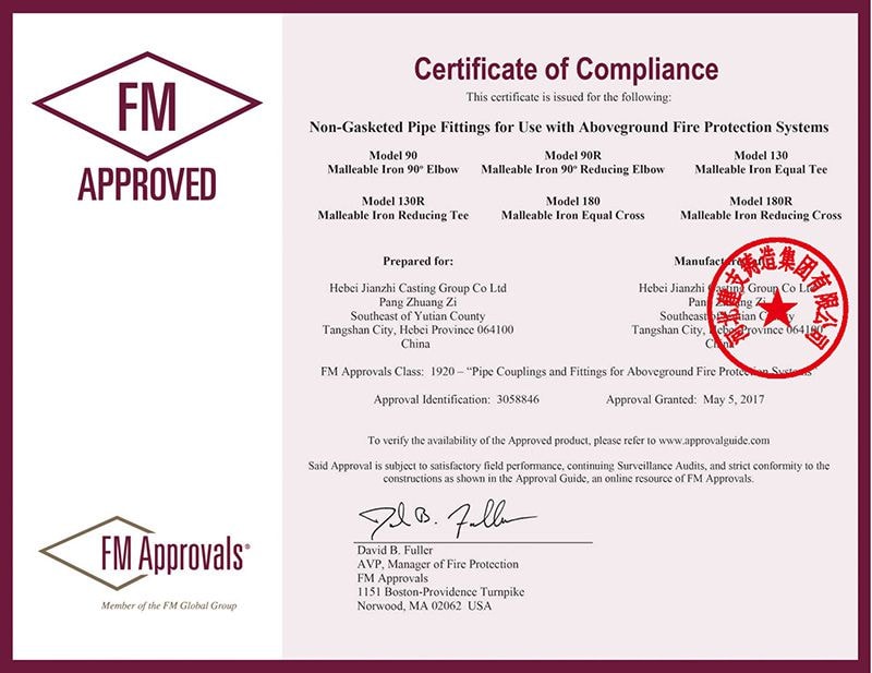 FM Approval certificate